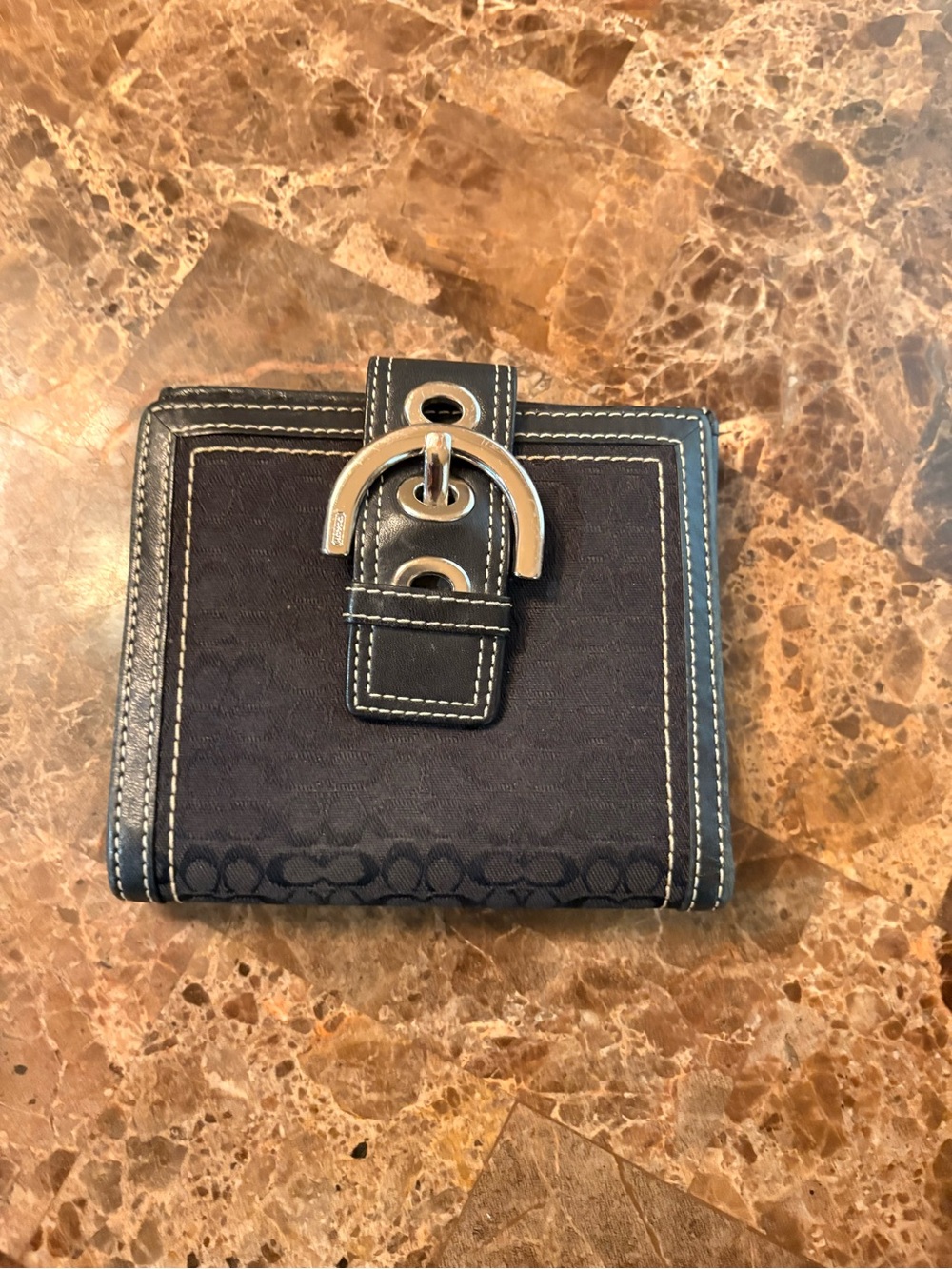 Coach SOHO black Signature Canvas Wallet with Silver Buckle